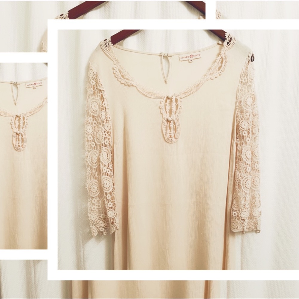 Altar’d State cream Crochet 3/4 Sleeve Dress